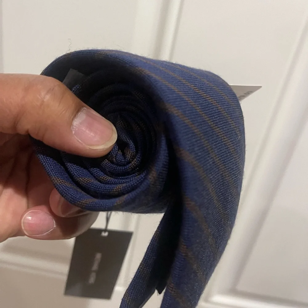 NWT Michael Kors Navy Tie with Brown Diagonal Stripe Sz OS - Picture 11 of 14